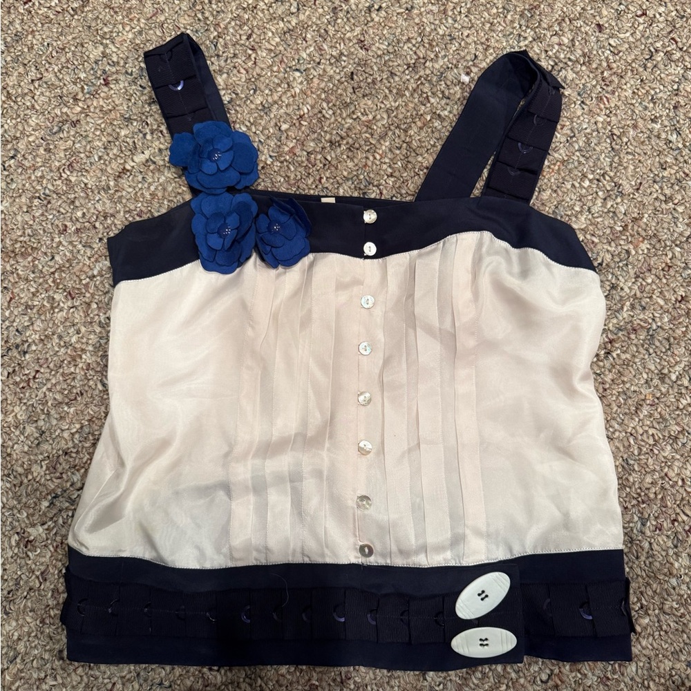 Nanette Lepore Cream and Navy Floral Blouse